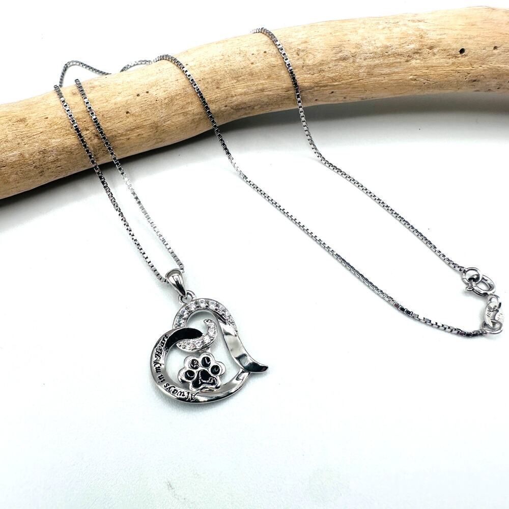 Paw Print "Always In My Heart" Sterling Silver Necklace